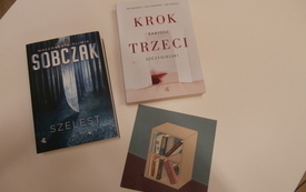 Na teczce A4 leżą dwie książki, o różnych tytułach.
