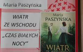 Plakat Dyskusyjnych Klubów Książki z okładką książki Marii Paszyńskiej.