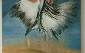 Zbliżenie na obraz przedstawiający dwa żurawie