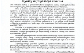 List gratulacyjny dla Dyrektora Biblioteki z okazji Og&oacute;lnopolskiego Dnia Bibliotekarza i Bibliotek.