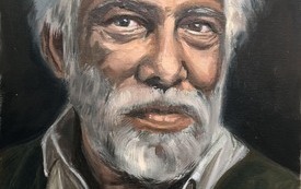 Obraz przedstawiający starca w siwych włosach, brodzie i wąsach. 