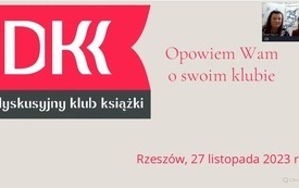 Plansza z napisem "Opowiem Wam o swoim klubie" . W rogu po prawej stronie okno.