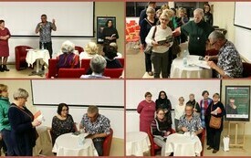 Kolaż zdjęć, kilka kobiet stoi wraz z Marcinem Mellerem, pozują do wspólnego zdjęcia.
