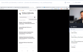 ListA bibliotek udostępniających aplikację Sowa MOBI. Widok ekranu platformy szkoleniowej wraz z prowadzącym. 