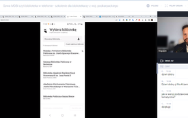 ListA bibliotek udostępniających aplikację Sowa MOBI. Widok ekranu platformy szkoleniowej wraz z prowadzącym.