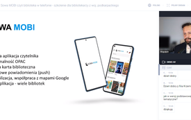 Widok prezentacji dotyczącej aplikacji Sowa MOBI wraz z prowadzącym.