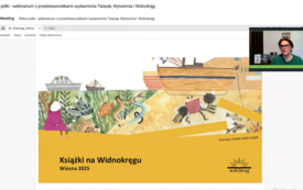 Zrzut ekranu z webinarium, widok slajdu z okładką książki
