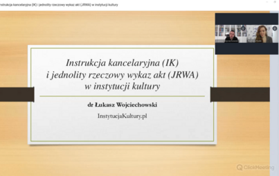 Zdjęcie do Webinarium &bdquo;Instrukcja kancelaryjna (IK) i jednolity rzeczowy wykaz akt (JRWA) w instytucji kultury&rdquo;