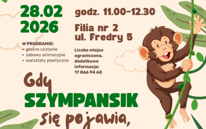 Zdjęcie do Gdy szympansik się pojawia, śmiech i radość świat poprawia! Warsztaty literacko-plastyczne w klubie Biblioteczne bajanie