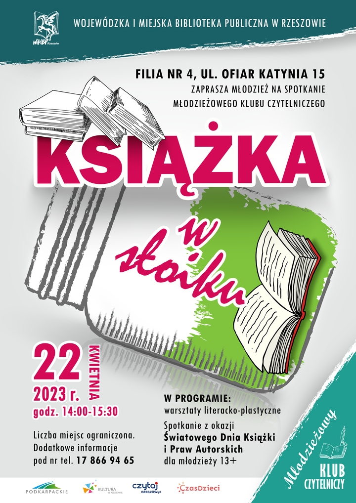 Przechylony słoik. wewnątrz otwarta książka