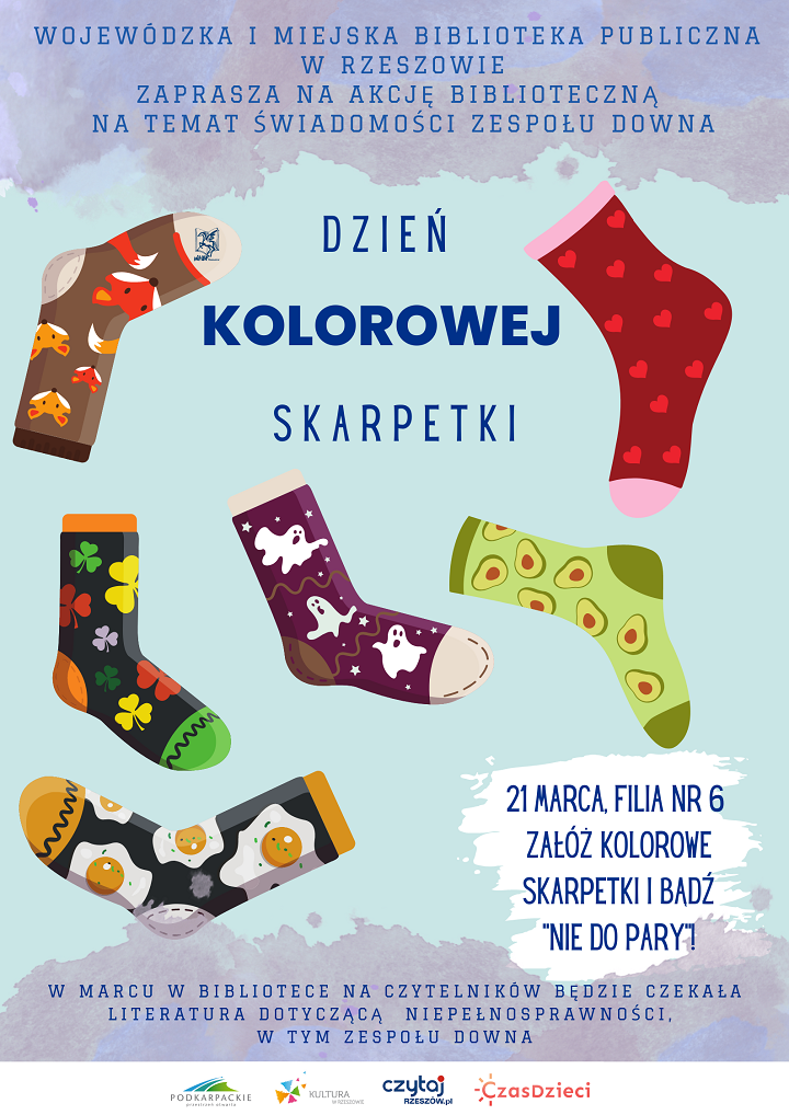 Sześć kolorowych skarpetek we wzory