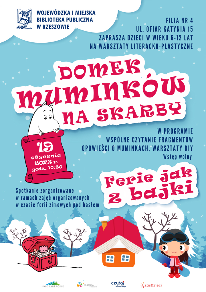 Dziewczynka, domek i kufer pełen skarbów w zimowej scenerii