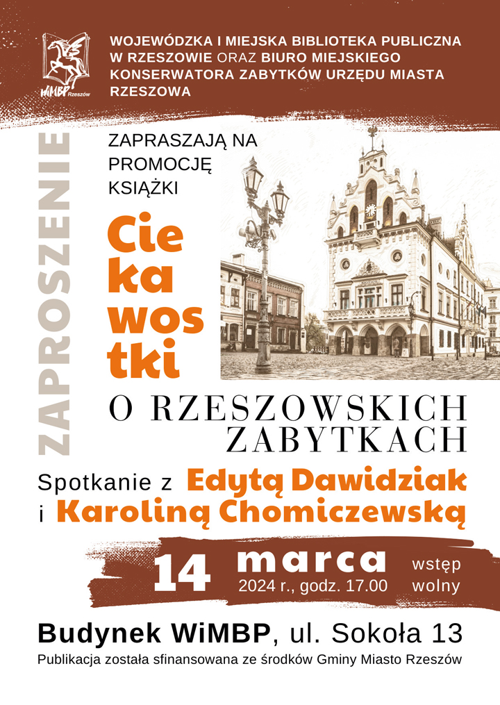 Plakat z fotografią rzeszowskiego ratusza w odcieniach sepii