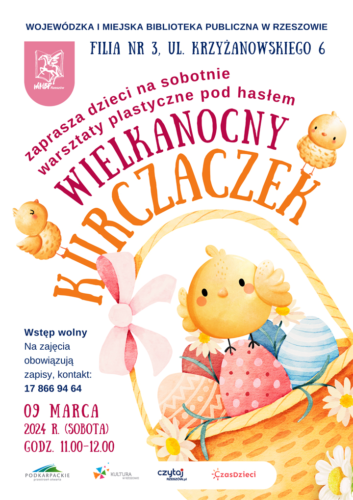 Wielkanocny koszyk z pisankami i kurczakiem