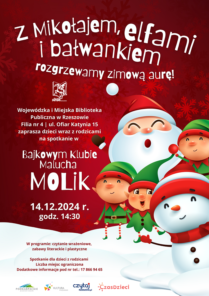 Mikołaj, elfy i bałwanek.