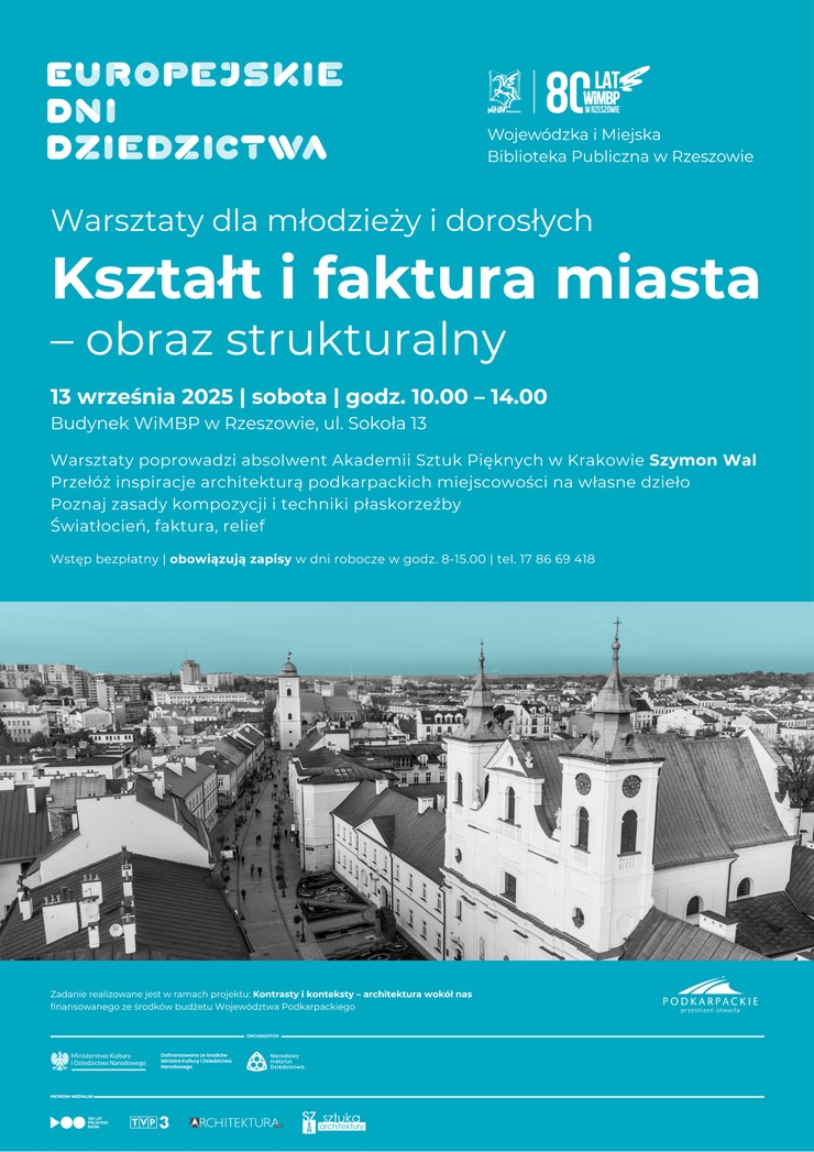 Widok z lotu ptaka na ulicę 3 Maja w Rzeszowie i panoramę miasta.