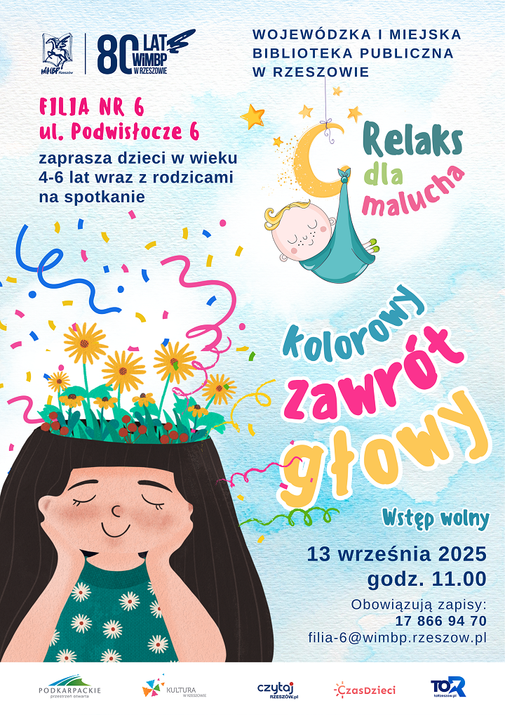 Dziewczynka z kwiatami na głowie, bobas na księżycu. 