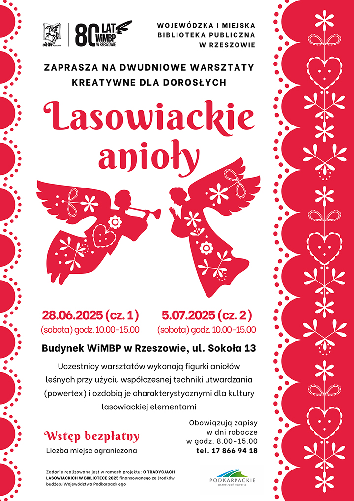 Dwa anioły otoczone i lasowiacki wzór.