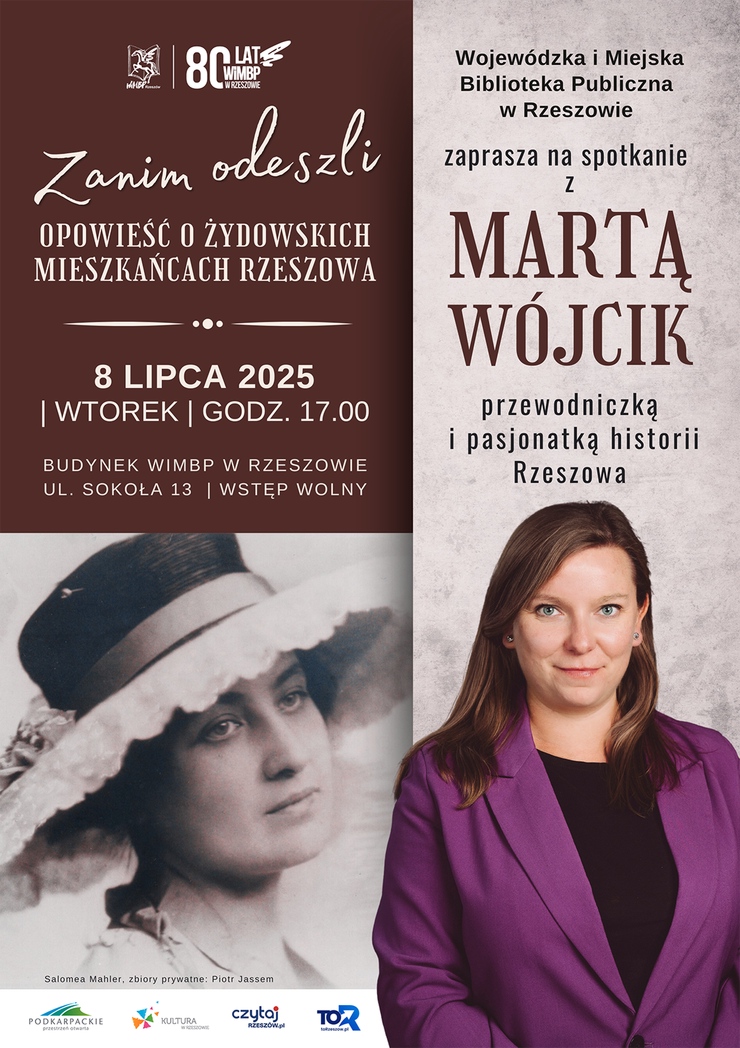 Kobieta w średnim wieku w marynarce. O obok zdjęcie kobiety w kapeluszu 