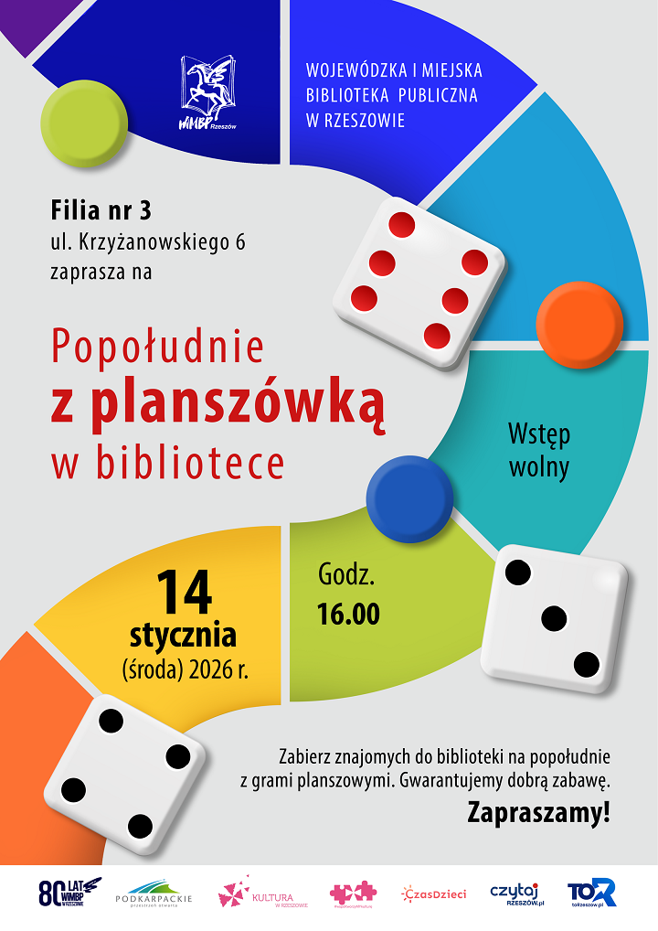 Grafika z&nbsp;planszą do gry, kostkami i&nbsp;pionkami.
