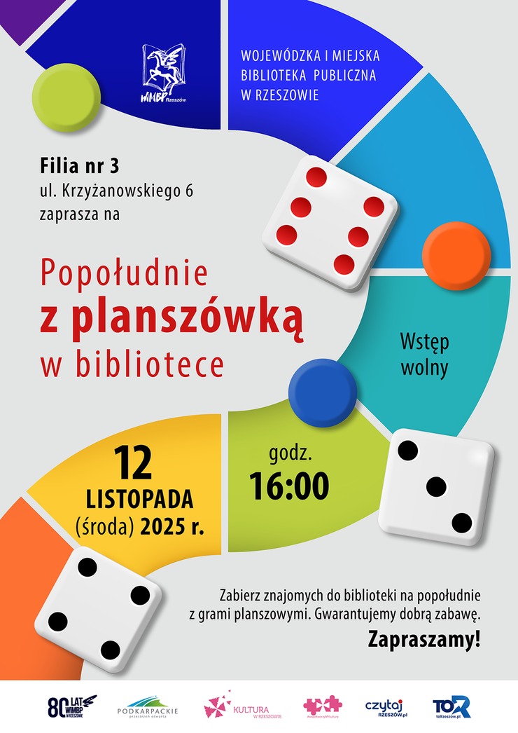 Grafika z planszą do gry, kostkami i pionkami