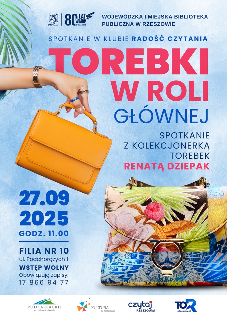 Ręka trzymająca żółta torebkę, poniżej torebka z motywem roślinnym