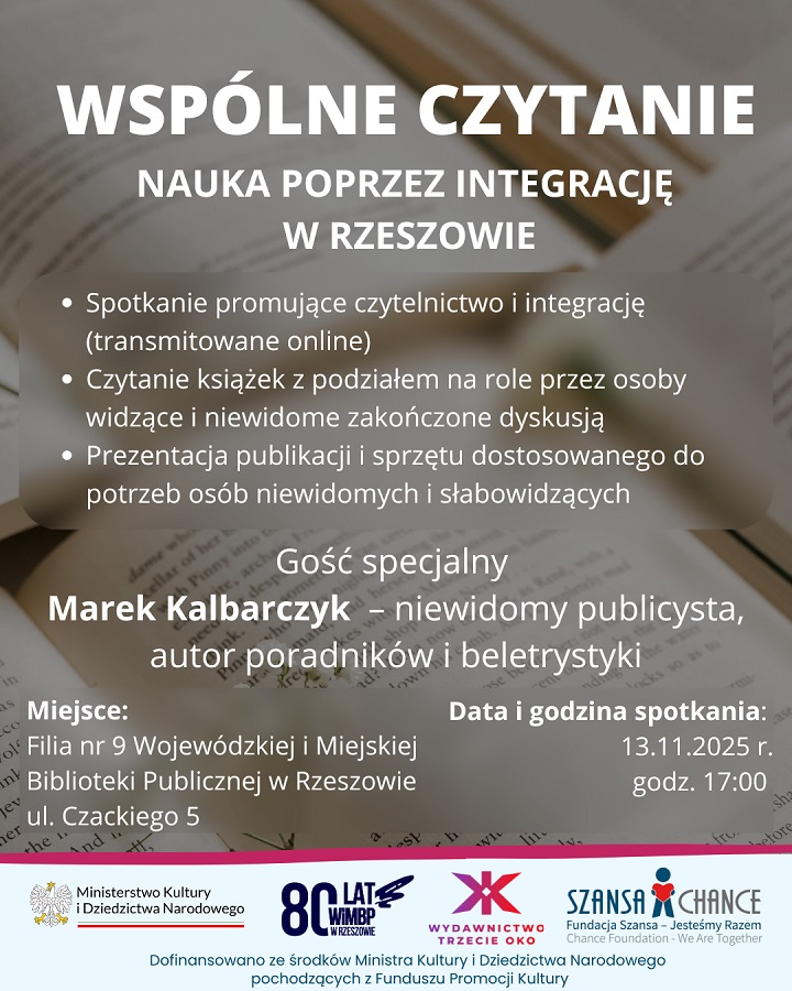 Plakat, na którym widać otwarte książki