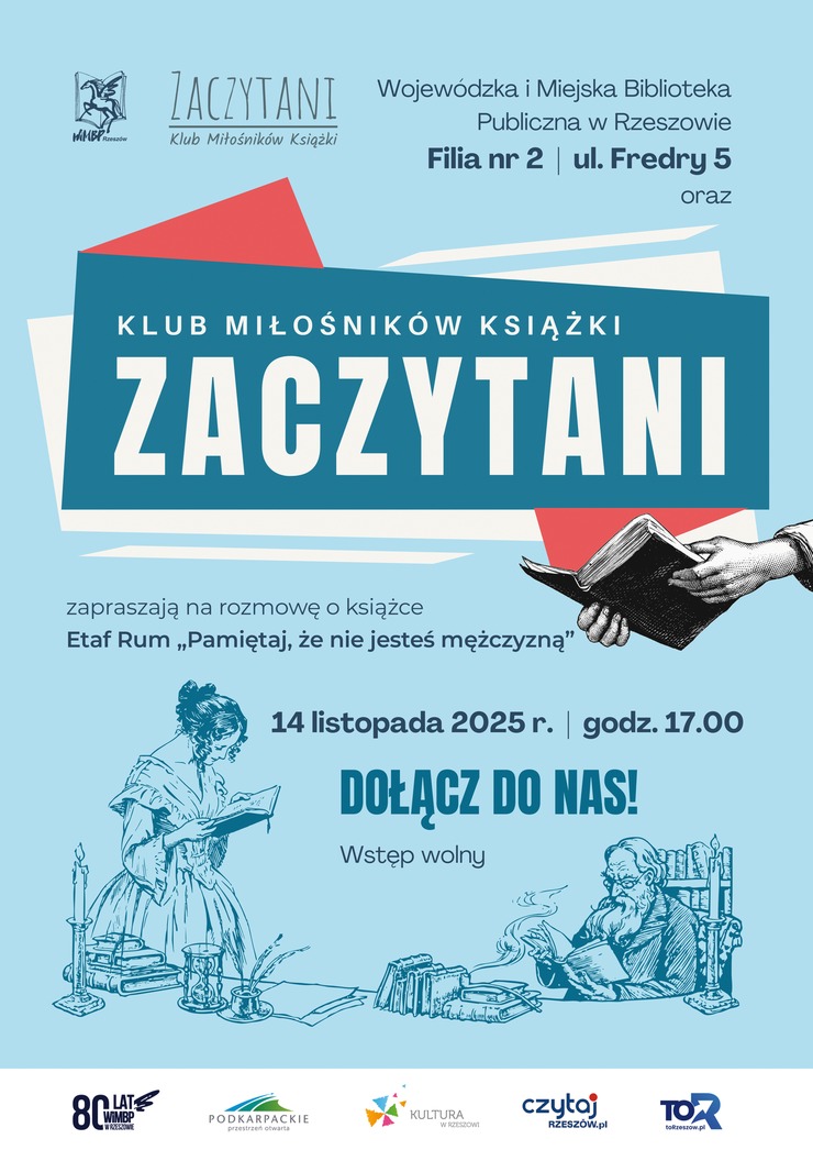 Kobieta i mężczyzna czytający książki. Na stole książki, fajka świeczniki, klepsydra,