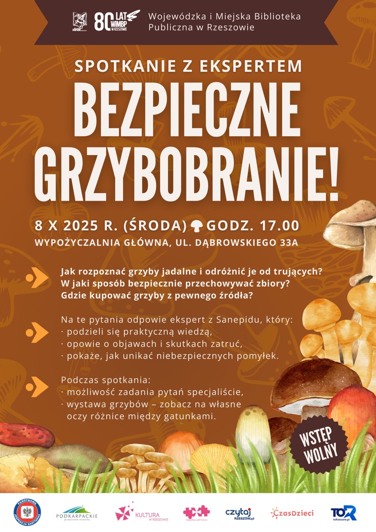 Różnorodne grzyby rosnące wśród traw.