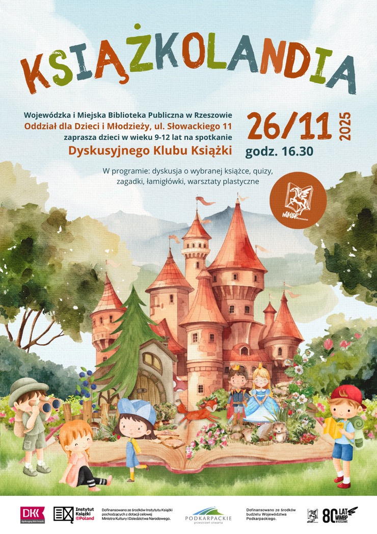 Zamek, księżniczka i książę w ogrodzie. Dzieci i zwierzęta.