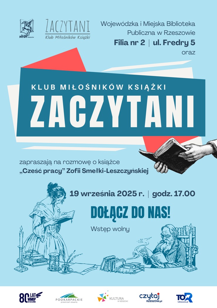 Kobieta i mężczyzna czytający książki. Na stole książki, fajka świeczniki, klepsydra,