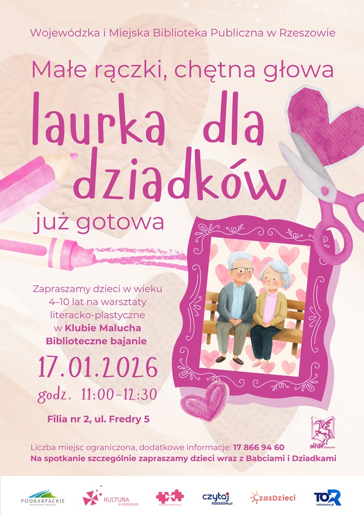 Ramka ze zdjęciem siedzących na&nbsp;ławce staruszk&oacute;w, obok nożyczki i&nbsp;kredki