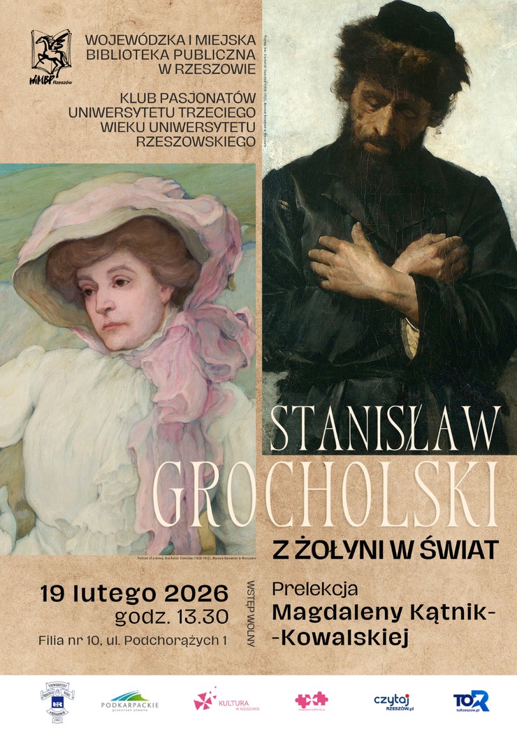 Dwa obrazy, jeden przedstawiający kobietę w&nbsp;białej sukni i&nbsp;kapeluszu, drugi mężczyznę w&nbsp;czarnym stroju ze skrzyżowanymi na&nbsp;piersiach rękami.