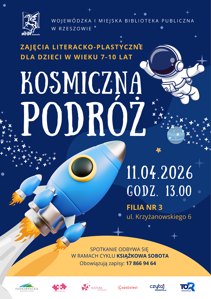 Grafika z&nbsp;rakietą kosmiczną i&nbsp;kosmonautą