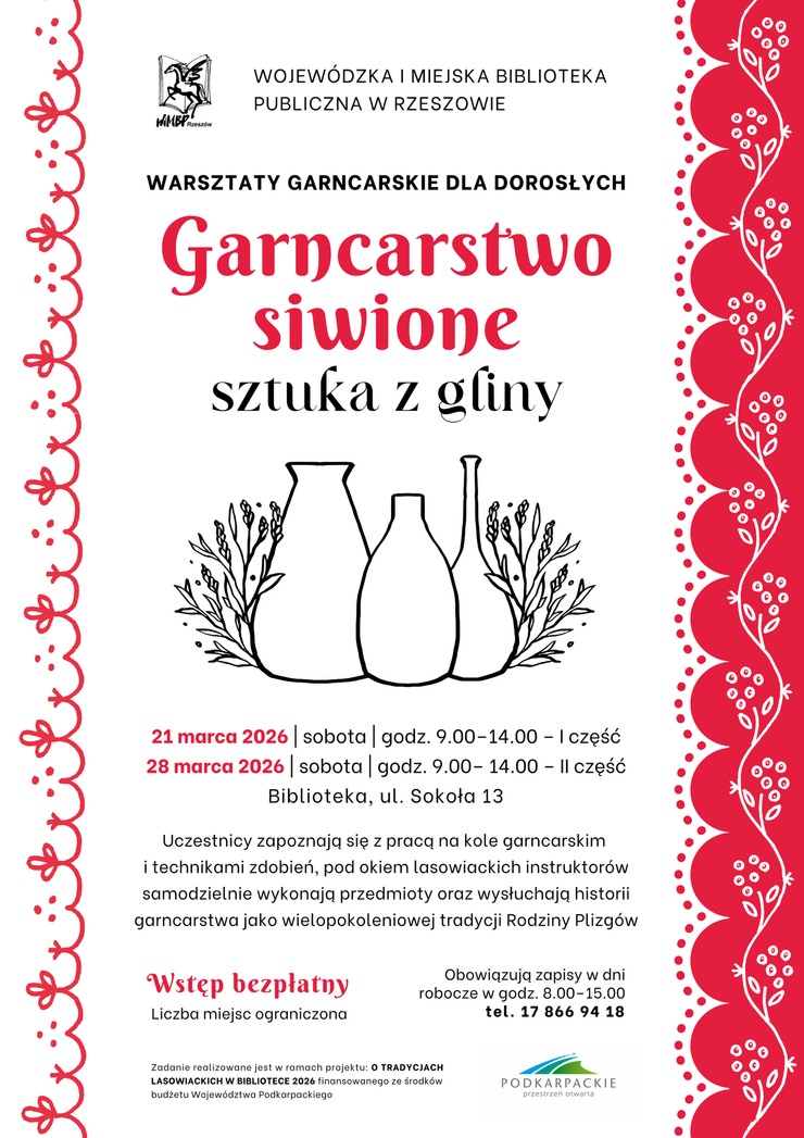 Trzy dzbanki, obok lasowiacki wz&oacute;r