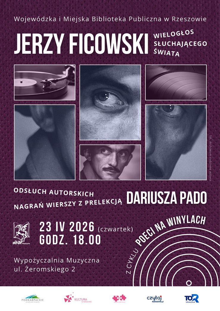 kolaż ze zdjęć. Na zdjęciach gramofon, płyta winylowa, mężczyzna z&nbsp;wąsami w&nbsp;kapeluszu.