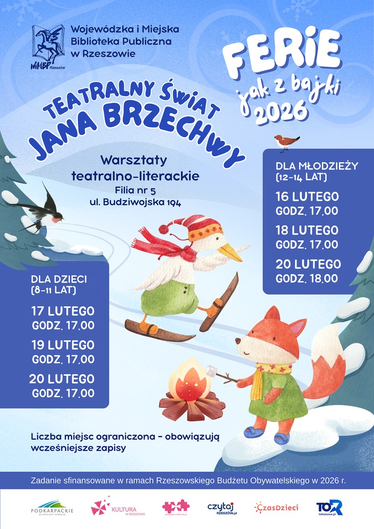 Bajkowe postacie wśr&oacute;d zimowej scenerii.