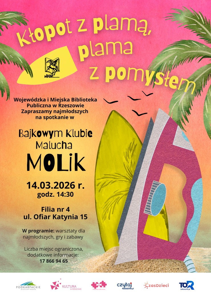 Kolorowe żelazko na&nbsp;plaży wśr&oacute;d palm.
