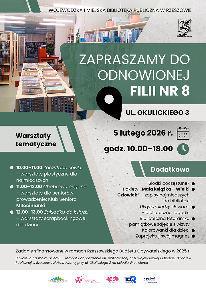 plakat z&nbsp;widocznym wnętrzem biblioteki - p&oacute;łki z&nbsp;książkami