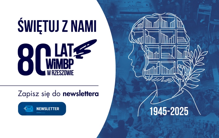 Grafika przedstawiająca głowę kobiety wypełnioną regałami z książkami